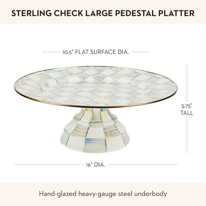 MACKENZIE-CHILDS Enamel Pedestal Serving Platter, Decorative Serving Dish for Food, Small, Black-and-White Courtly Check