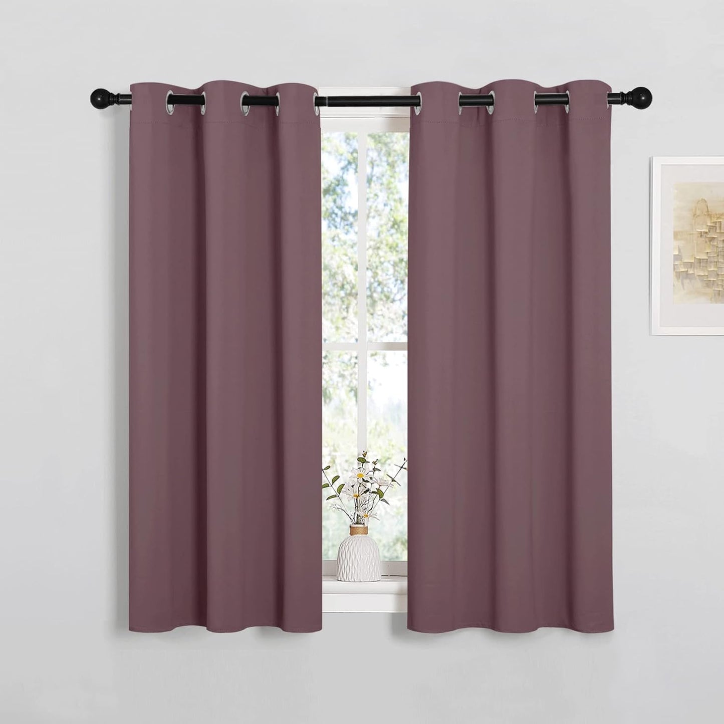 NICETOWN Halloween Pitch Black Solid Thermal Insulated Grommet Blackout Curtains/Drapes for Bedroom Window (2 Panels, 42 inches Wide by 63 inches Long, Black) - Colors E
