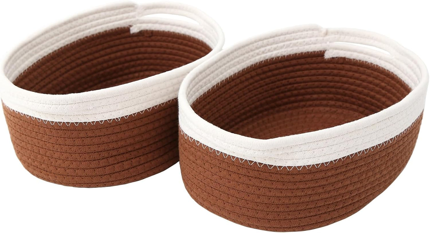JMvicyroam Woven Basket,Small Rope Storage Bin with Handles & Ribbon Bag, Organizer for Shelves Closets,Gift Basket Empty for Birthday,Books,Dog Toys,White