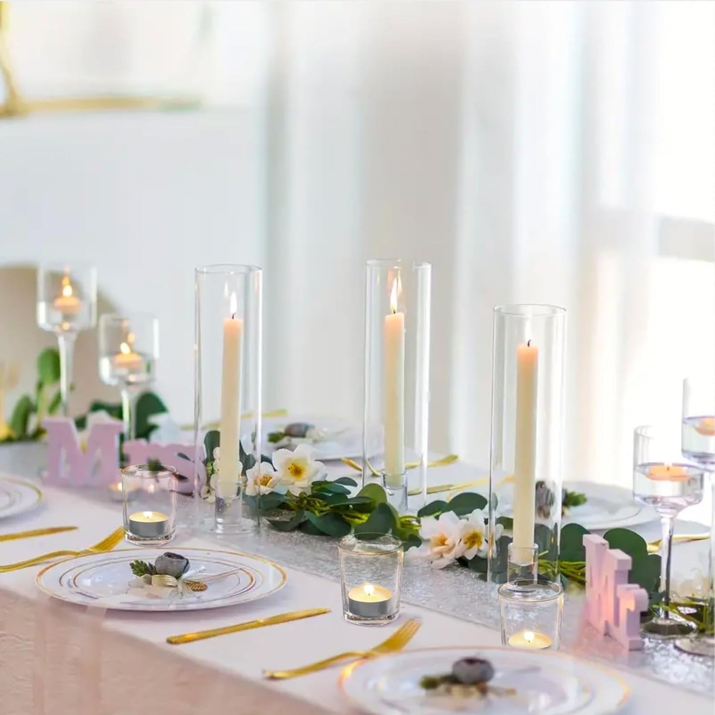 Letine 36-Pack Votive Candle Holders - Clear Glass Tea Light Holders - Glass Votive Candle Holder Bulk for Wedding Centerpieces/Home Table Decor/Propose/Christmas and Spring Party Decor