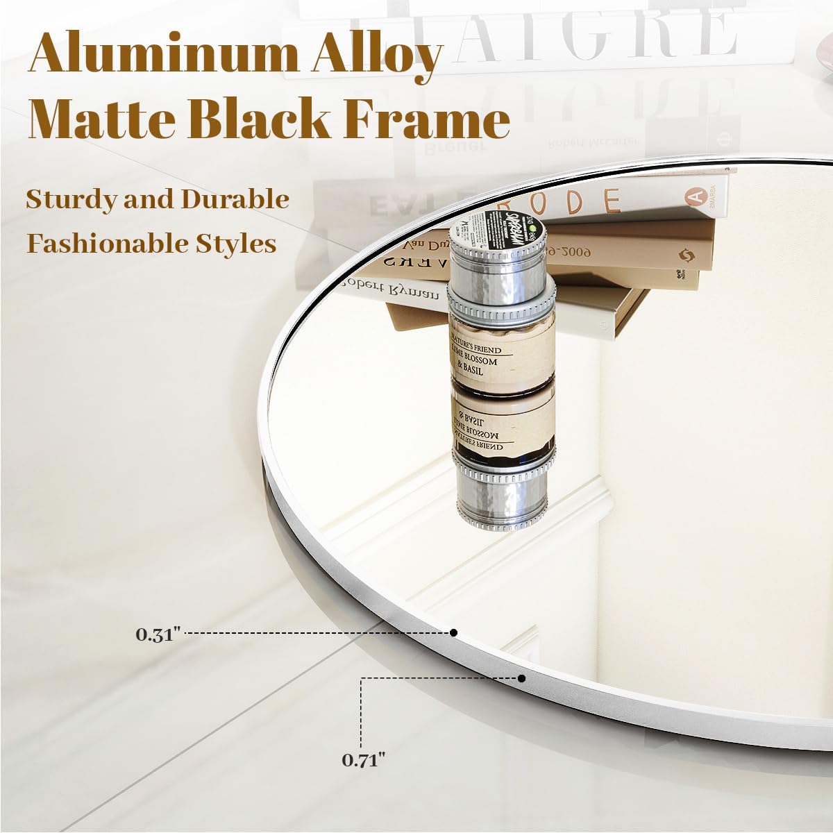 VooBang Large Black Round Bathroom Mirror, 48 inch Circle Wall Mounted Hanging Mirror with Simple Modern Circular Metal Frame for Hallway, Entryway, Living Room, Black Frame