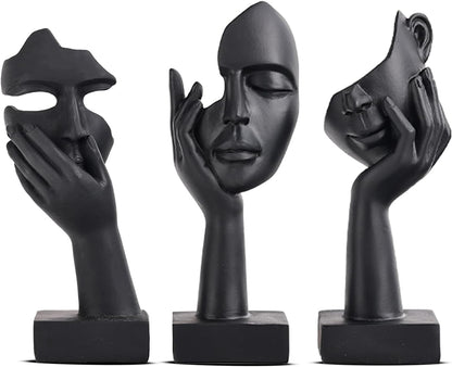 3 Pcs Thinker Small Statue Set - Black Gold Home Decor Abstract Art Figurines for Shelves, Living Room Coffee Table, Office Desktop (3 Pcs Gold, 6")