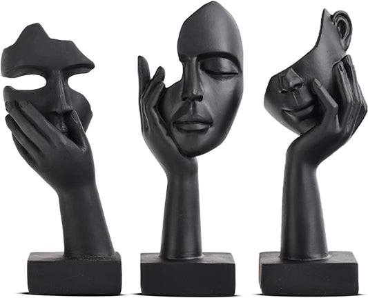 3 Pcs Thinker Small Statue Set - Black Gold Home Decor Abstract Art Figurines for Shelves, Living Room Coffee Table, Office Desktop (3 Pcs Gold, 6")