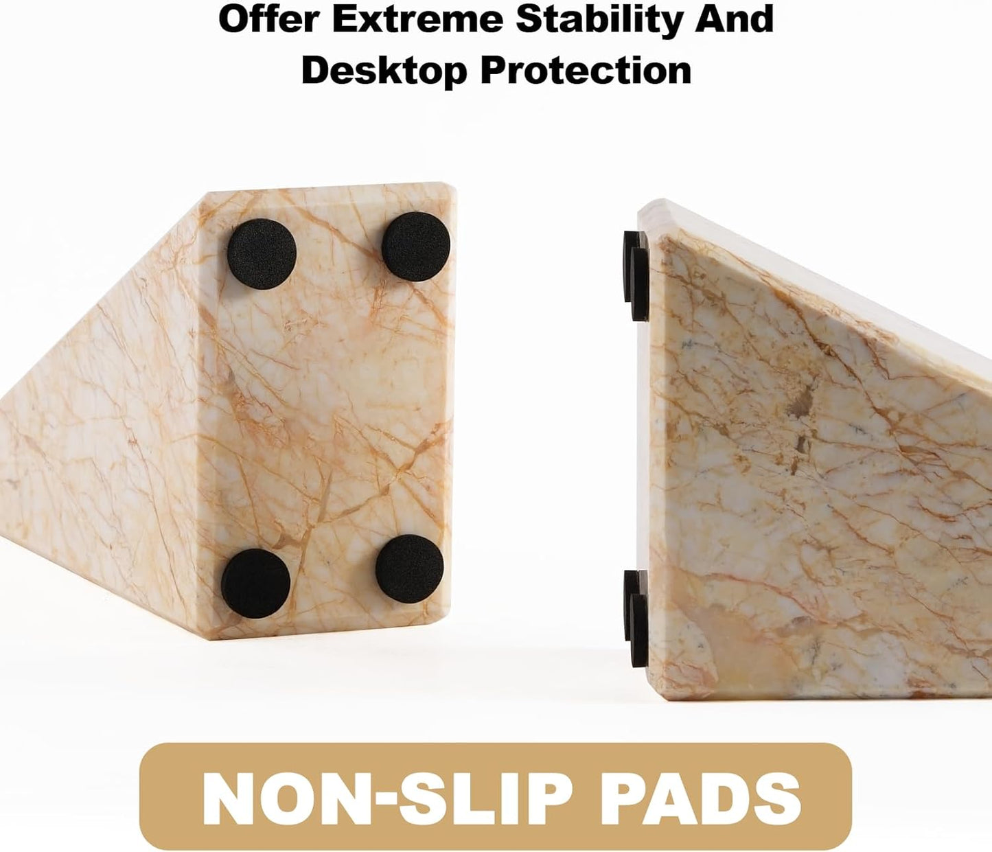 Karibiber Travertine Bookends for Heavy Books, Marble Decorative Bookends for Shelves, Heavy-Duty Stone Book Ends for Hardback Book & Cookbooks, Unique Book Stopper & Holder, Travertino Italy