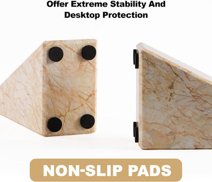 Karibiber Travertine Bookends for Heavy Books, Marble Decorative Bookends for Shelves, Heavy-Duty Stone Book Ends for Hardback Book & Cookbooks, Unique Book Stopper & Holder, Travertino Italy