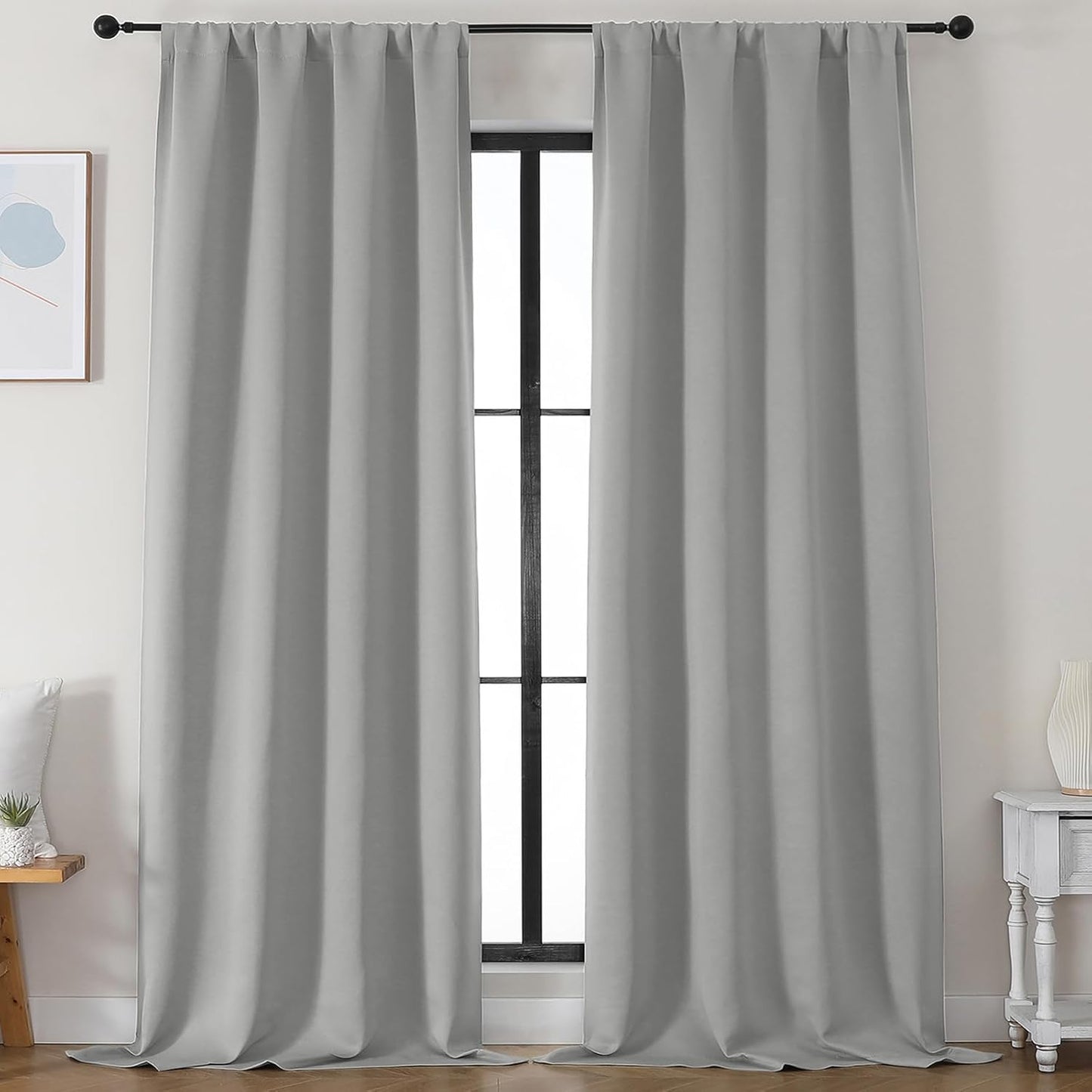 Simplebrand Ava Sage Green Blackout Curtains for Bedroom 63 Inch Length 2 Panels Set, Solid Thermal Insulated Energy Saving Rod Pocket Window Treatment Curtains Blackout Drapes, W40 x L63 Inch, Sage - Colors B