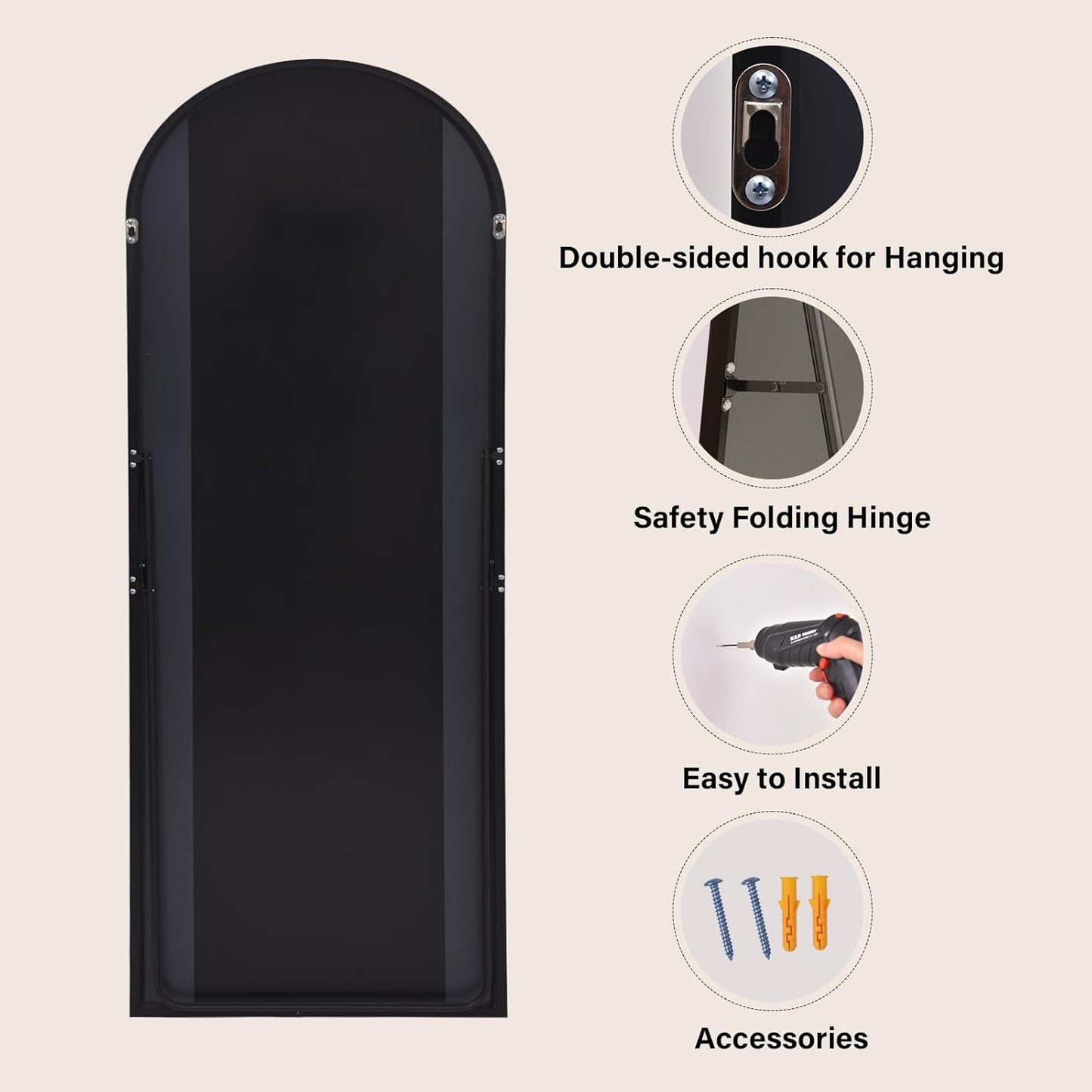 XRAMFY 56"x21" Arched Full Length Mirror Floor Mirrors with Aluminum Alloy Frame Free-Standing Wall Mounted Floor Mirrors or Large Dressing Mirror, Black Mirror Full Length