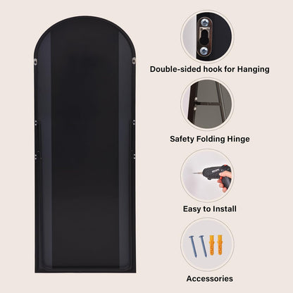XRAMFY 56"x21" Arched Full Length Mirror Floor Mirrors with Aluminum Alloy Frame Free-Standing Wall Mounted Floor Mirrors or Large Dressing Mirror, Black Mirror Full Length