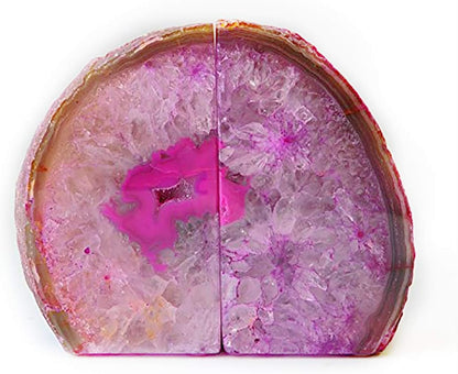 JIC Gem Dyed Blue Agate Bookends Geode Decorative Book Ends for Heavy Books with Rubber Bumpers for Office and Home Decoration Polished Small Size 2 to 3 Lbs