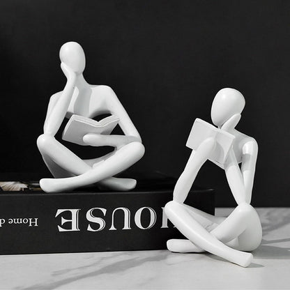 Jinkoozz Reading Women Statue, Thinker Sculptures, Abstract Art Ornament, Modern Aesthetic Figurine Decoration, Suitable for Home Living Room Bedroom Office Shelf Table Desk Bookshelf Decor