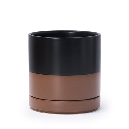 D'vine Dev 6.5 Inch Ceramic Planter Pot with Drainage Hole and Saucer, Indoor Cylinder Round Planter Pot, Olive, 94-O-C-J