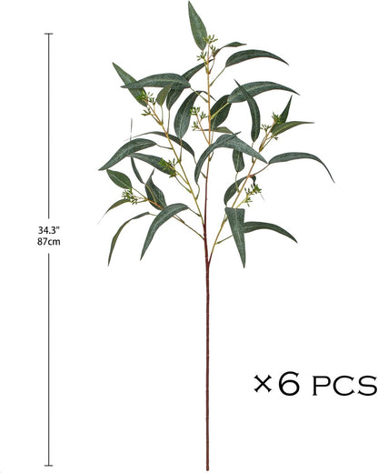 Faux Eucalyptus Stems Willow Eucalyptus Leaves 34” Long Fake Salix Leaves 3 Pcs Artificial Greenery Stems for DIY Bouquet Arrangements Centerpieces Shower Decorations-Artificial Eucalyptus Stems