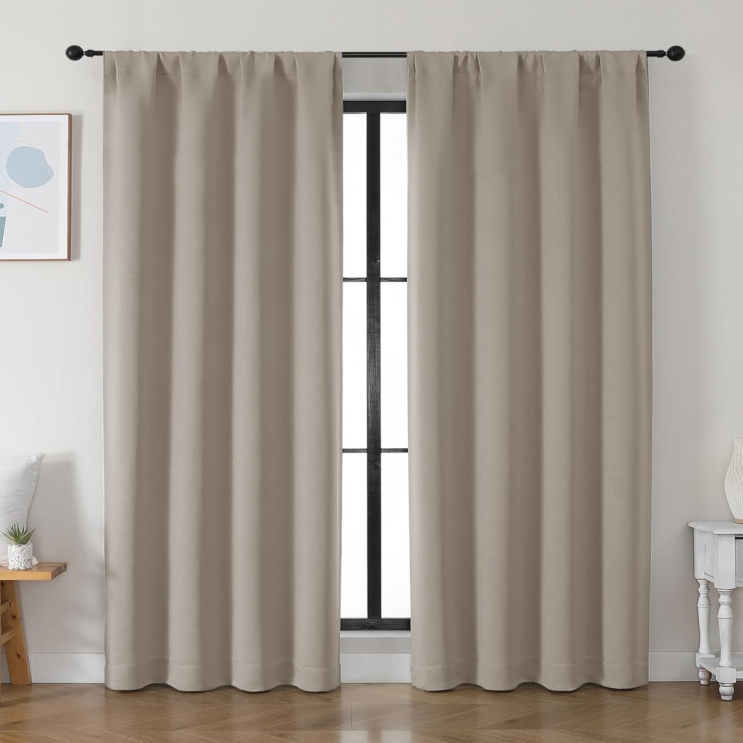 Simplebrand Ava Sage Green Blackout Curtains for Bedroom 63 Inch Length 2 Panels Set, Solid Thermal Insulated Energy Saving Rod Pocket Window Treatment Curtains Blackout Drapes, W40 x L63 Inch, Sage - Colors C