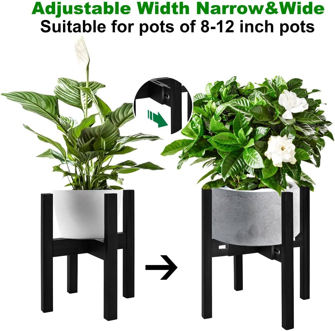 Rnined Adjustable Plant Stand Indoor,Bamboo Mid Century Modern Plants Stands, Stable Plant Holder,Fit 8 9 10 11 12 inch Pots (Pot & Plant Not Included)