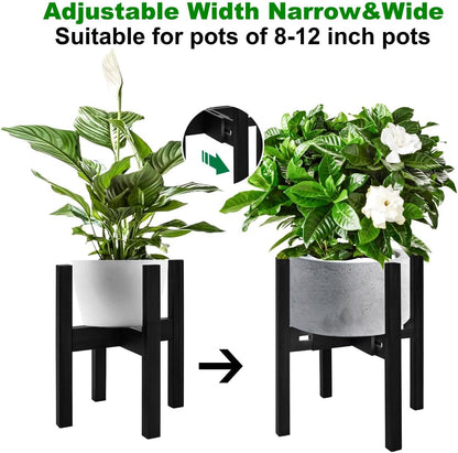 Rnined Adjustable Plant Stand Indoor,Bamboo Mid Century Modern Plants Stands, Stable Plant Holder,Fit 8 9 10 11 12 inch Pots (Pot & Plant Not Included)