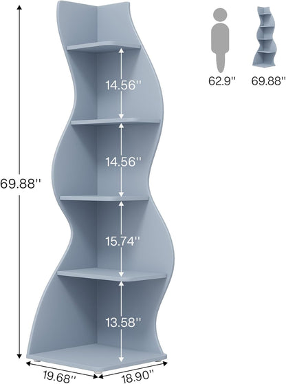 Tribesigns Corner Shelf, Modern 5-Tier Wall Corner Bookshelf, Stylish Corner Small Bookcase Storage Rack Plant Stand with Unique Shape for Living Room, Home Office (White, 1PC)