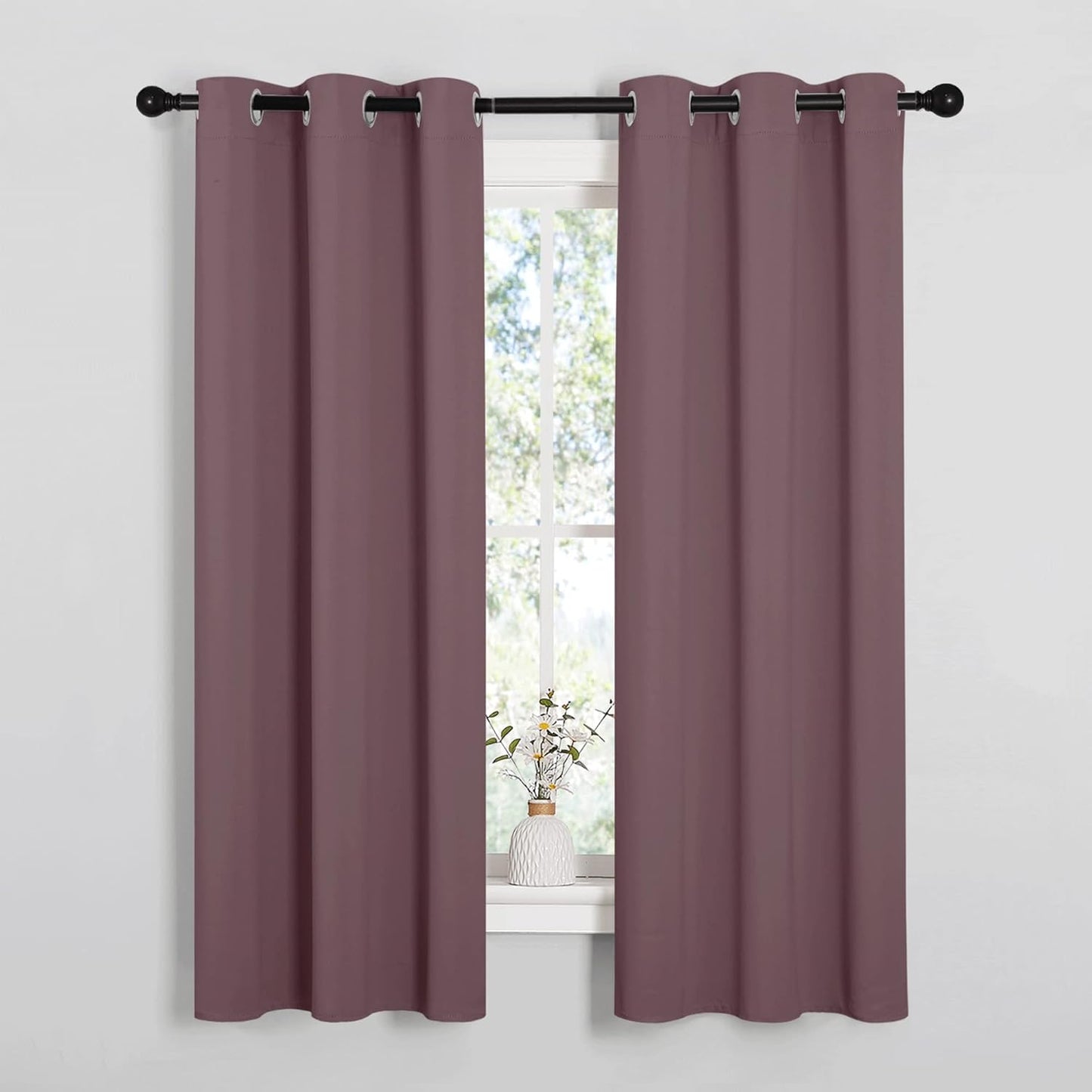 NICETOWN Halloween Pitch Black Solid Thermal Insulated Grommet Blackout Curtains/Drapes for Bedroom Window (2 Panels, 42 inches Wide by 63 inches Long, Black) - Colors E