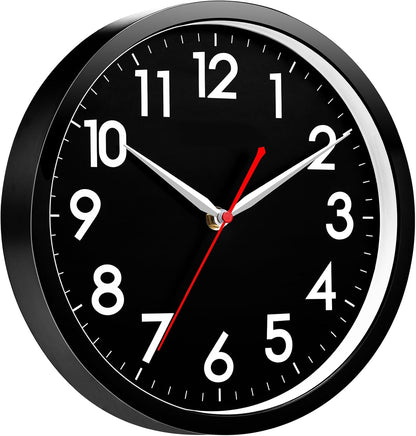 AKCISOT Wall Clock, Modern Small Wall Clocks Battery Operated 8 Inch, Silent Non-Ticking Analog Classic for Office, Home, Bathroom, Kitchen, Bedroom, School(Black)