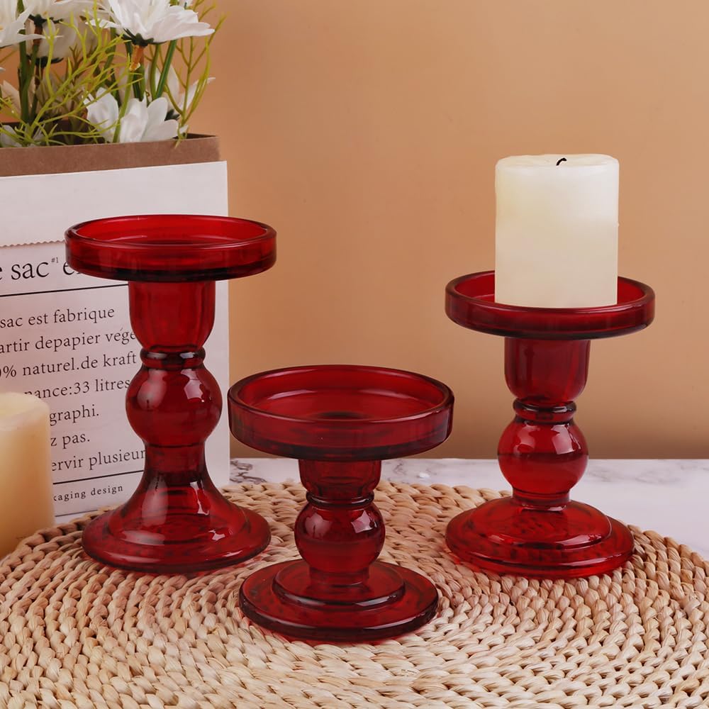 6-Piece Set of Glass Candlestick, Crystal Candlestick Holder Holder and Conical Candle, Christmas Candle Holder Decoration, Family Living Room Wedding Candle Holder (Clear 2sets)