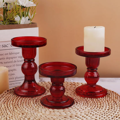 6-Piece Set of Glass Candlestick, Crystal Candlestick Holder Holder and Conical Candle, Christmas Candle Holder Decoration, Family Living Room Wedding Candle Holder (Clear 2sets)