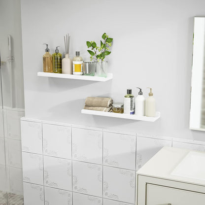 Love-KANKEI Floating Shelves Wall Mounted Set of 2, 17 Inch Rustic Wood Wall Shelves for Storage, Bedroom Living Room Bathroom Kitchen Office and More White