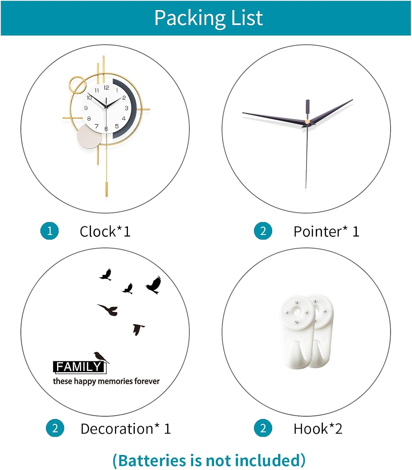 Wall Clock for Living Room Decor Decorative Wall Clock with Pendulum Silent Quartz Battery Operated Black Metal Large Clock for Dining Room,Kitchen,Home,Bathroom,Bedroom,13.8x21.3 in