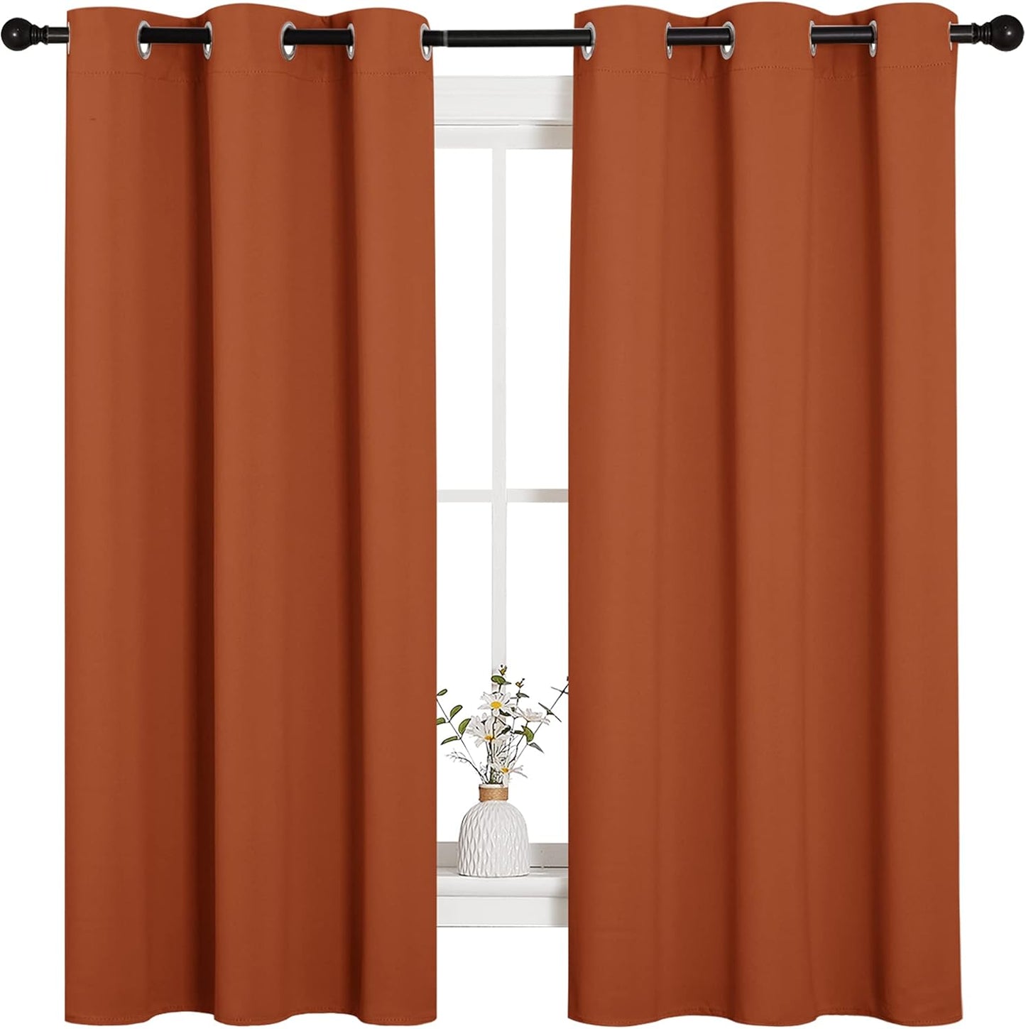 NICETOWN Halloween Pitch Black Solid Thermal Insulated Grommet Blackout Curtains/Drapes for Bedroom Window (2 Panels, 42 inches Wide by 63 inches Long, Black) - Colors B