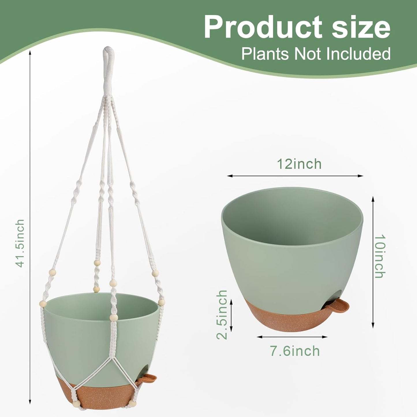 Vanslogreen Hanging Planters for Indoor Outdoor Plants, 2 Pack Self Watering Hanging Pot with Drainage Holes & Removable Tray (Black, 8'')