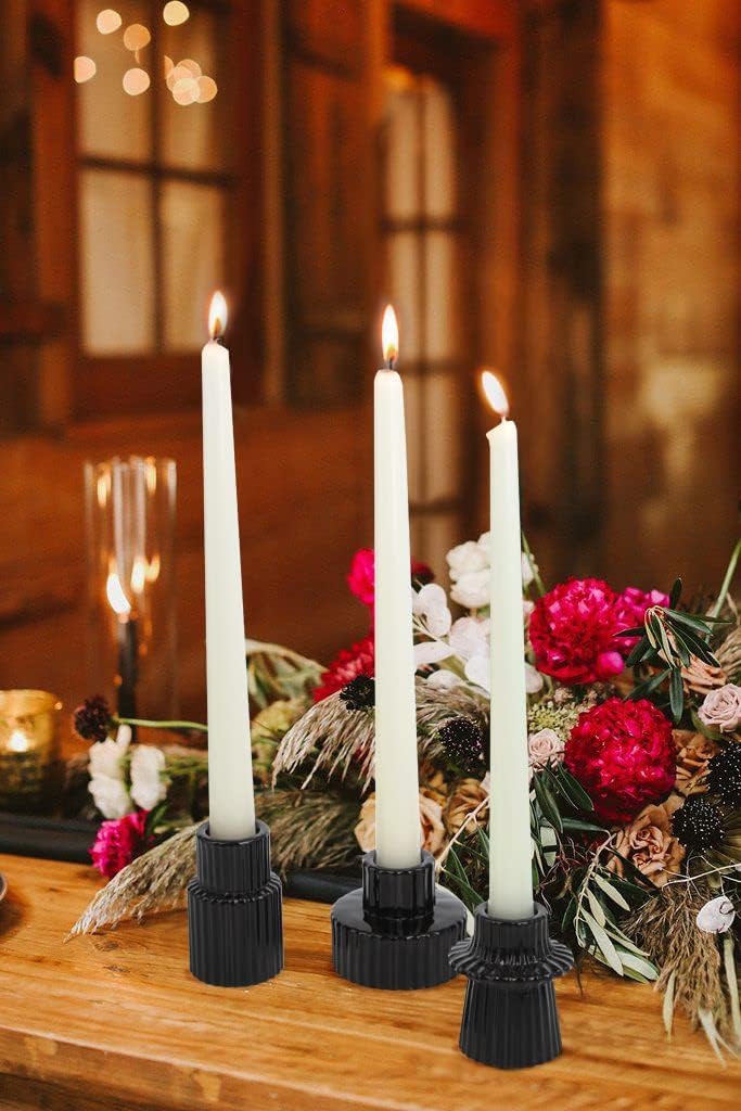 Vixdonos Taper Glass Candlestick Holders Tealight Candle Holders for Table Centerpieces, Wedding Decor and Dinner Party (6 Pcs, Green)