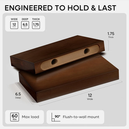 Homeforia 24 inch Natural Floating Shelf, High End Solid Real Wood 24inch Small Floating Shelves for Wall Mounted, Natural Wooden Floating Shelves, Heavy Duty Bracket, 24 X 6.5 X 1.75 in, Set of 2