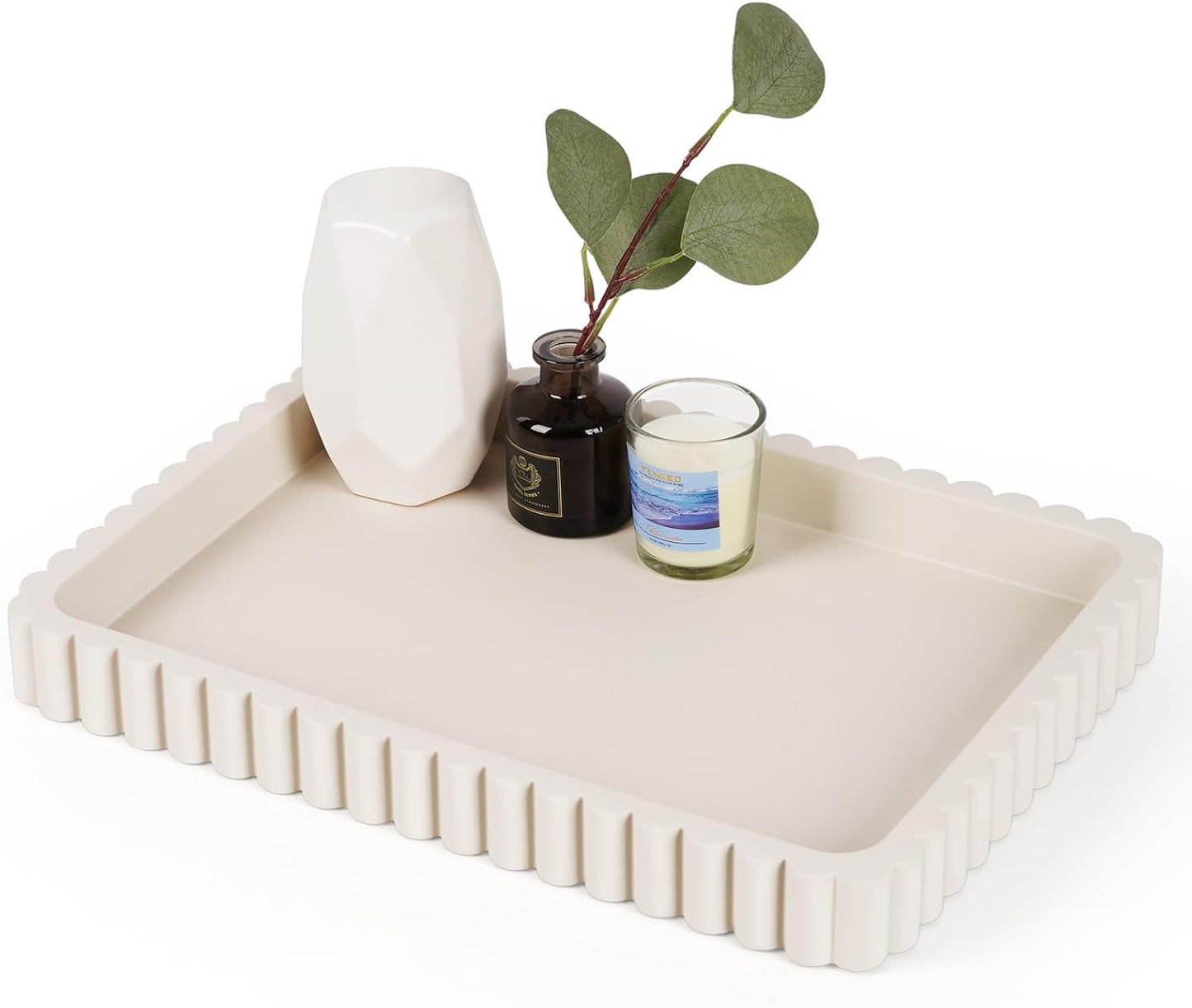 Concrete Decorative Tray for Coffee Table Decor, 14" Coffee Table Tray Ottoman Tray Table Centerpieces, Rectangular Modern Decorative Trays for Home Decor, Living Room, Entry, Black