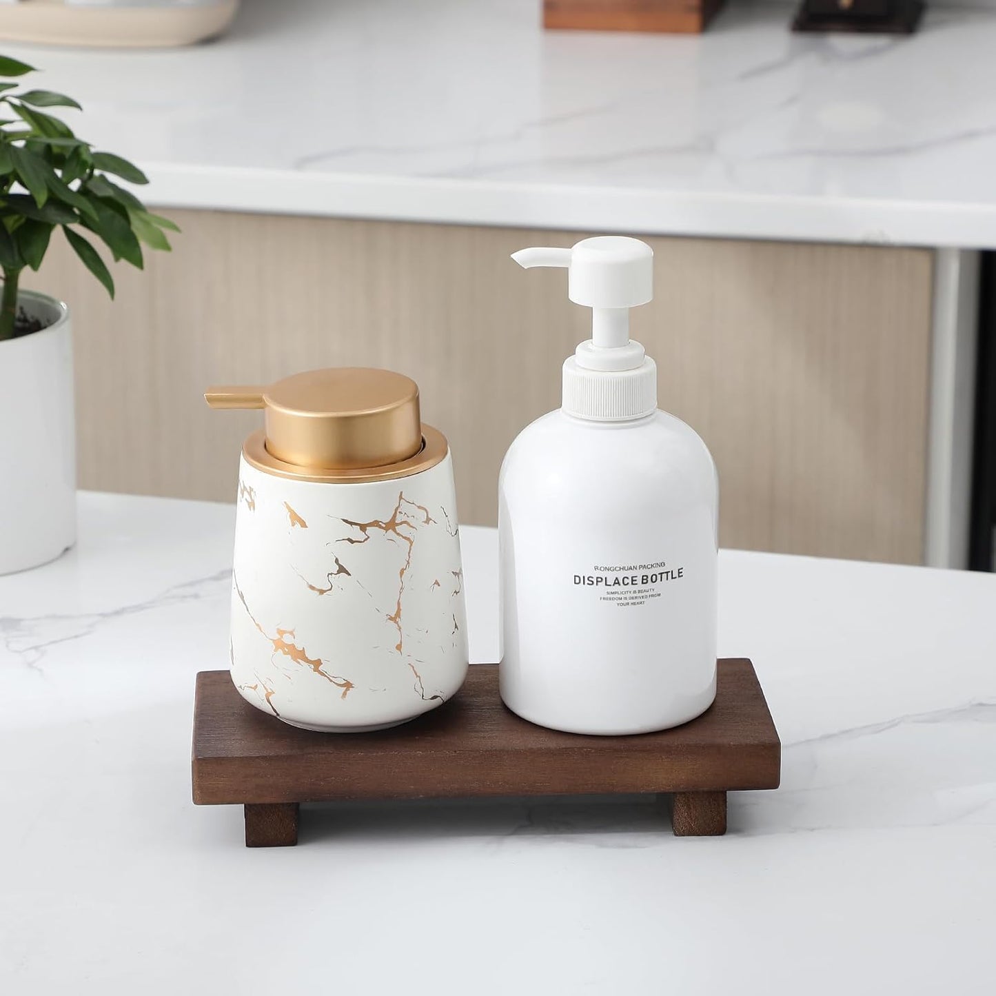 zoocatia Small Wood Tray Pedestal Stand Farmhouse Bathroom Decor Decorative Wooden Riser Kitchen Soap Dish Holder for Vanity, Counter, Sink, Brown
