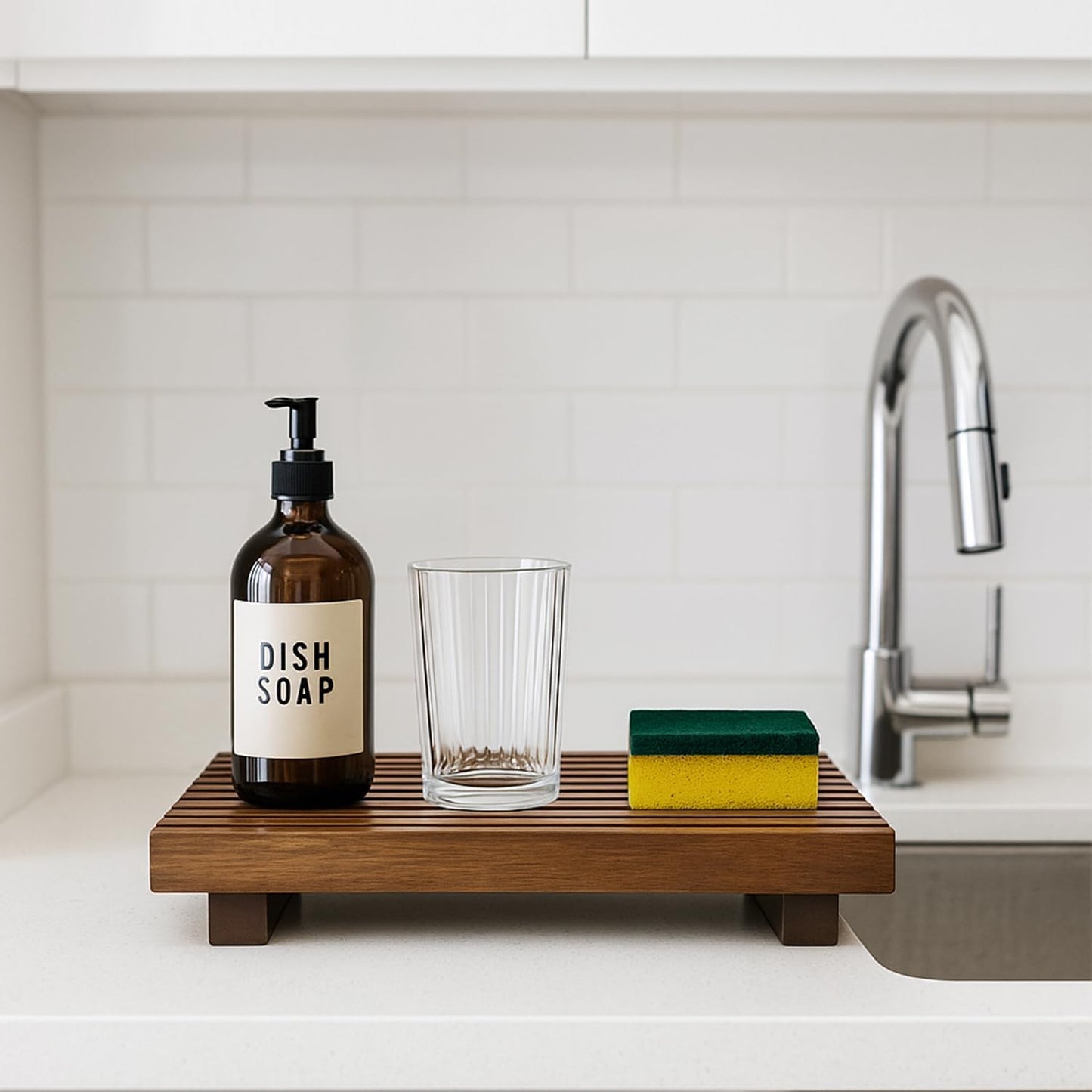 Acacia Wood Riser for Bathroom Sink Tray Kitchen Counter Decor Trays Pedestal Stand Sponge Soap Dish Holder Decorative Wooden Risers for Kitchen Sink Soap Tray Vanity Bathroom Countertop Accessories