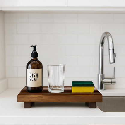 Acacia Wood Riser for Bathroom Sink Tray Kitchen Counter Decor Trays Pedestal Stand Sponge Soap Dish Holder Decorative Wooden Risers for Kitchen Sink Soap Tray Vanity Bathroom Countertop Accessories