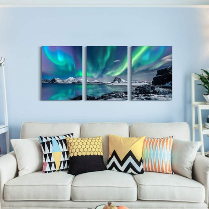MHARTK66 Wall Art for Bedroom Wall Decor for Living Room Office Decor Abstract Mountain Aurora Landscape Painting 3 Piece Scenic Framed Canvas Art Prints Ready to Hang Kitchen Wall Pictures Home Decor