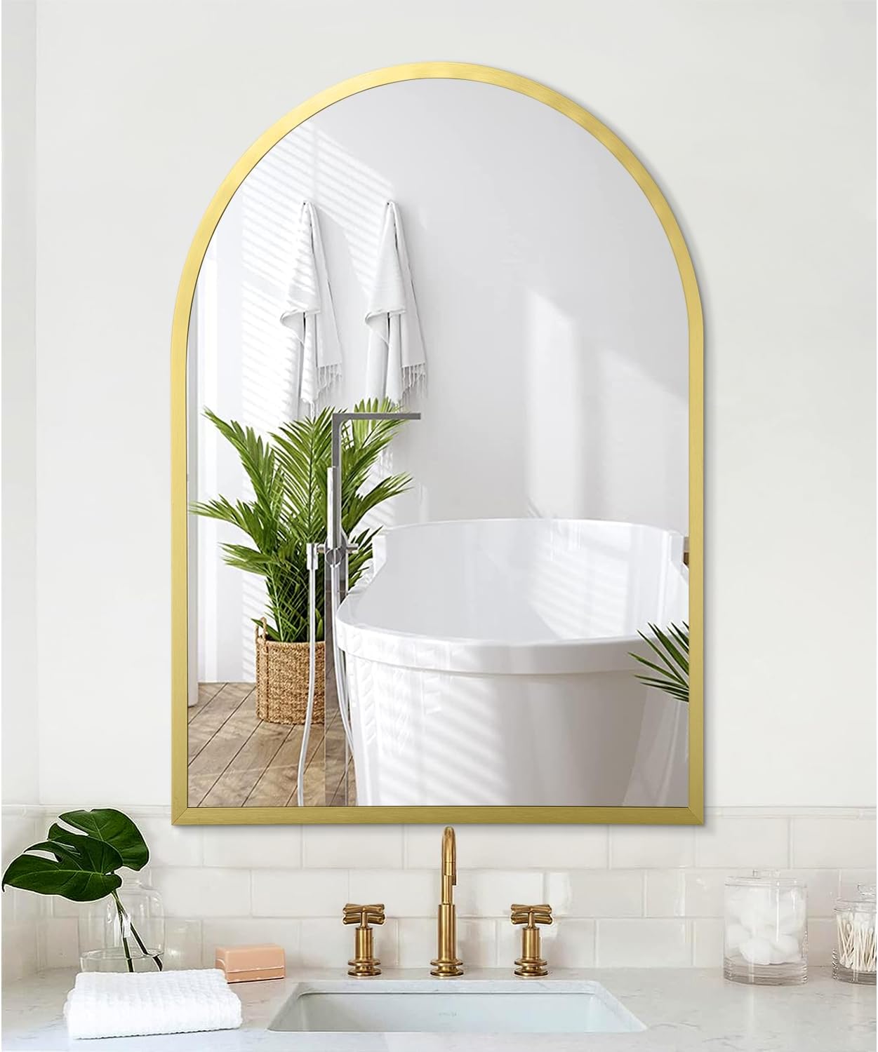 Black Arched Wall Mirror Aluminum Alloy Frame Bathroom Mirror Brushed Metal Vanity Wall Mounted Mirror for LivingRoom Bedroom Entryway Room Home Decor 16"x12"