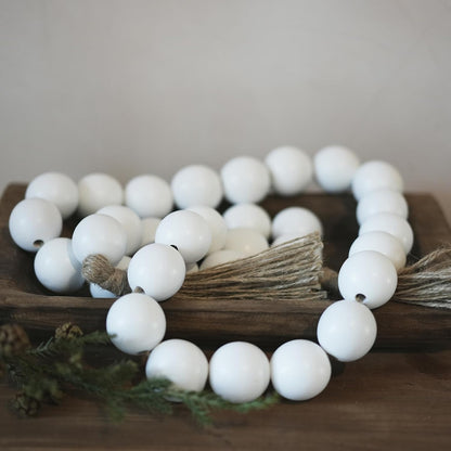 Extra Large Wood Bead Garland with 1.6" Diameter Wood Beads, Wooden Beads Garland with Tassels, Decorative Beads, Farmhouse Beads Home Decor (Nature Beige, 41 Inches)