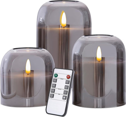 volnyus Gold Glass Flameless Candles with Remote Battery Operated Flickering LED Pillar Candles Real Wax 3D Wick Φ 4" H 4" 5" 6"