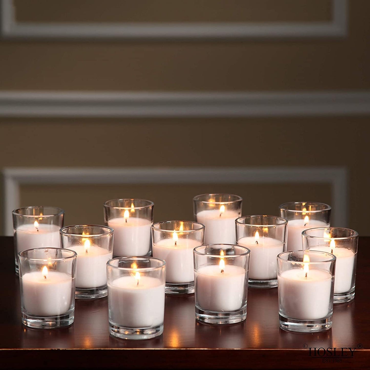 48-Pack Clear Glass Votive Candles – 10–12 Hour Long Burn, Unscented, Ivory, Bulk Set for Weddings, Events & Table Centerpieces – Hosley