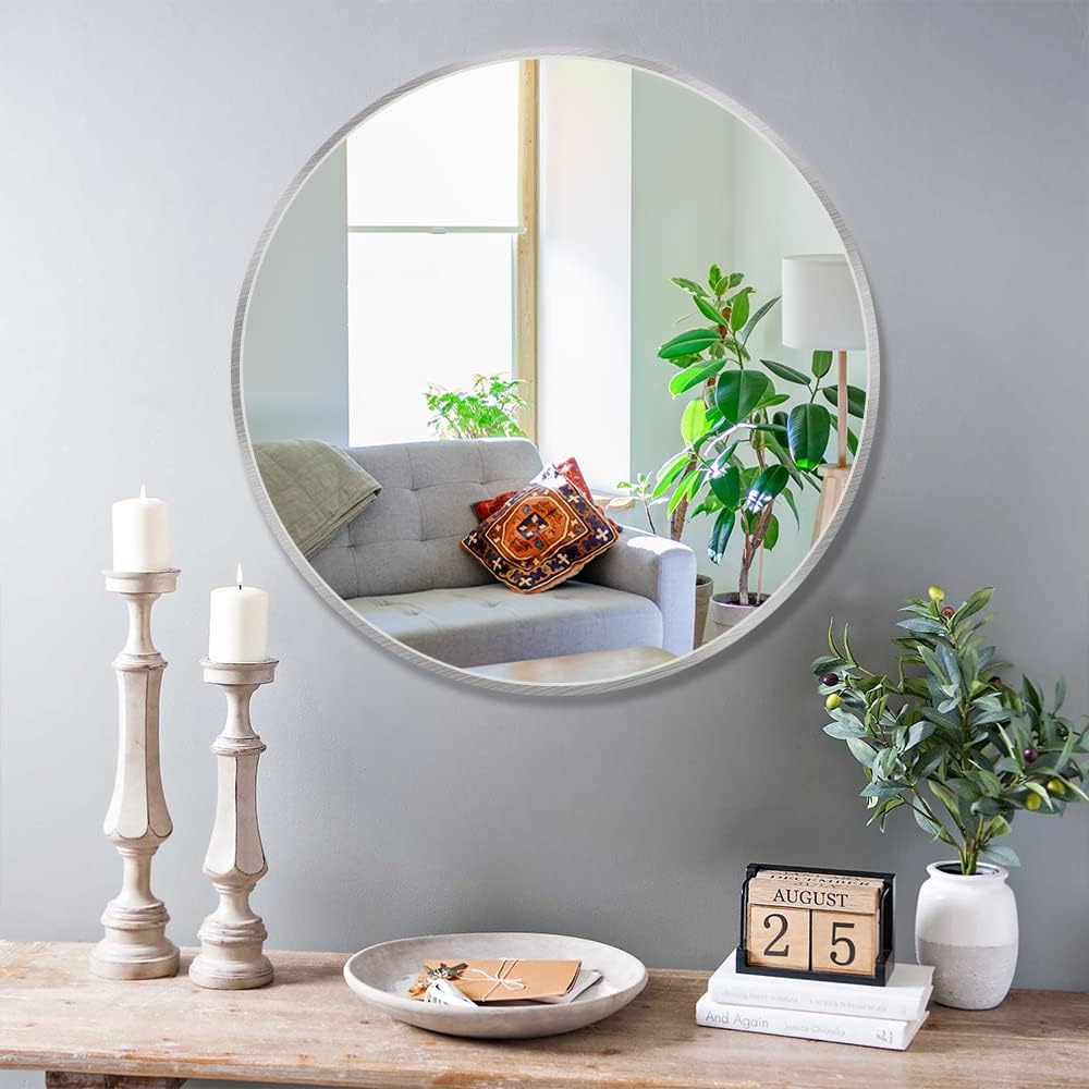 Itrue 12 Inch Small Round Decorative Wall Mirror, HD Silver-Coated Glass with Brushed Black Metal Frame, Minimalist Modern Accent Mirror for Vanity, Narrow Walls, Bathroom, Bedroom & Entryway
