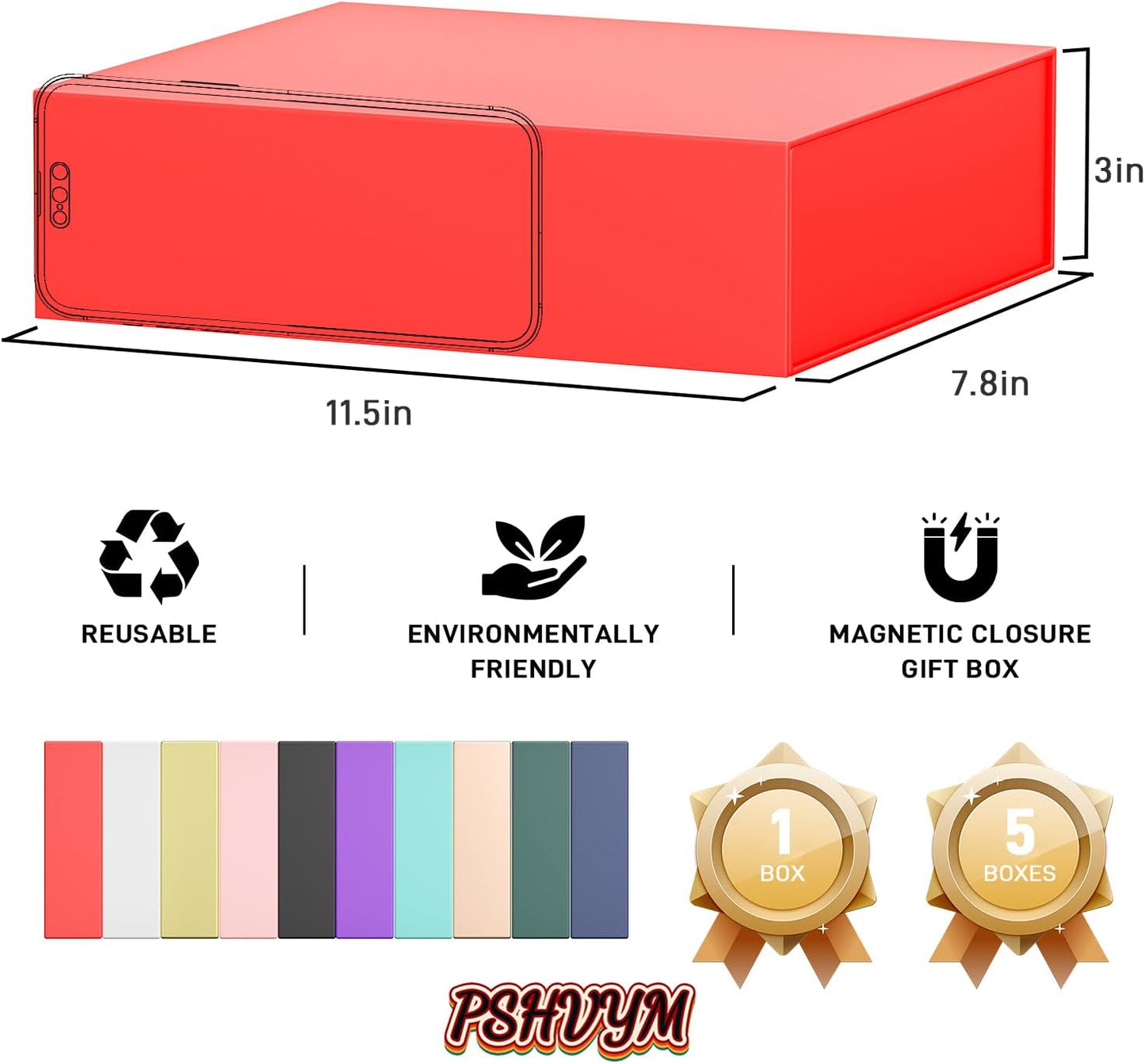 PSHVYM Gift Boxes with Lids, 11.5x7.8x3 In Forest Green Gift Box for Presents Magnetic Closure for T-Shirts, Gloves, Scarves, Books, Baby Clothes, Robes Clothing Gift Wrap, Contains Card, Ribbon