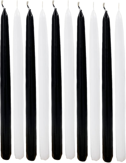 D'light Online White Taper Candles, 10 Inch Premium Quality Candles Hand-Dipped Tapered Candles, Dripless, Smokeless and Unwrapped Bulk Pack for Events - Set of 12 (10 Inch, White)