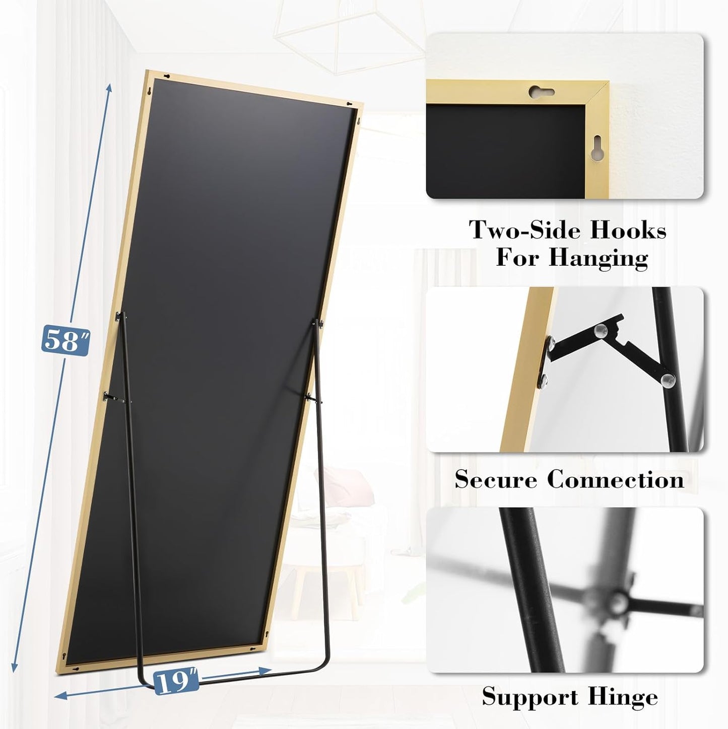 DUMOS Arched Full Length Mirror with Stand 64"x21" Floor Standing Aluminum Frame for Bedroom Body Hanging Leaning Modern Simple Home Decor Shatter-proorf Nano Glass Wall Living Room Cloakroom Black