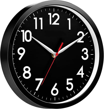 AKCISOT Wall Clock, Modern Small Wall Clocks Battery Operated 8 Inch, Silent Non-Ticking Analog Classic for Office, Home, Bathroom, Kitchen, Bedroom, School(Black)