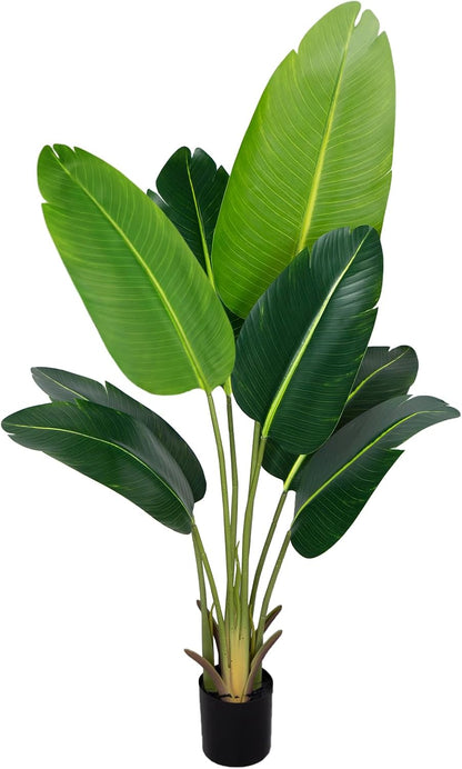 Artificial Bird of Paradise Plant 5.2Ft Fake Tropical Palm Tree with 10Trunks Faux Banana Leaf Trees in Pot for Home Indoor Outdoor Office Modern Decor Housewarming Gift（1Pcs）