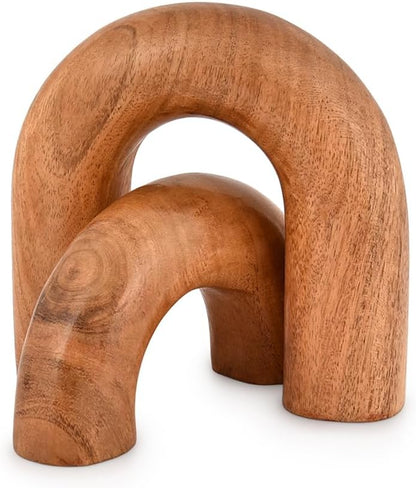 Kaizen Casa Statues Acacia Wood Decorative Objects,Neutral Home Decor for Shelves, for Living Room Bedroom, Modern Table Top Bookshelf Décor (5"x 5" x 1.5") (5"x 3.5" x 1.5")