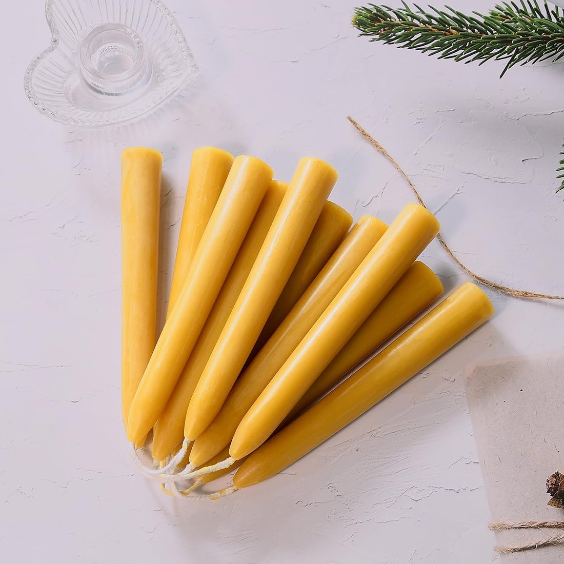 Natural Beeswax Taper Candles, DEYBBY Smokeless and Dripless Beeswax Candles, Long Lasting Burning, Nontoxic, 8 inch, 6 Pack