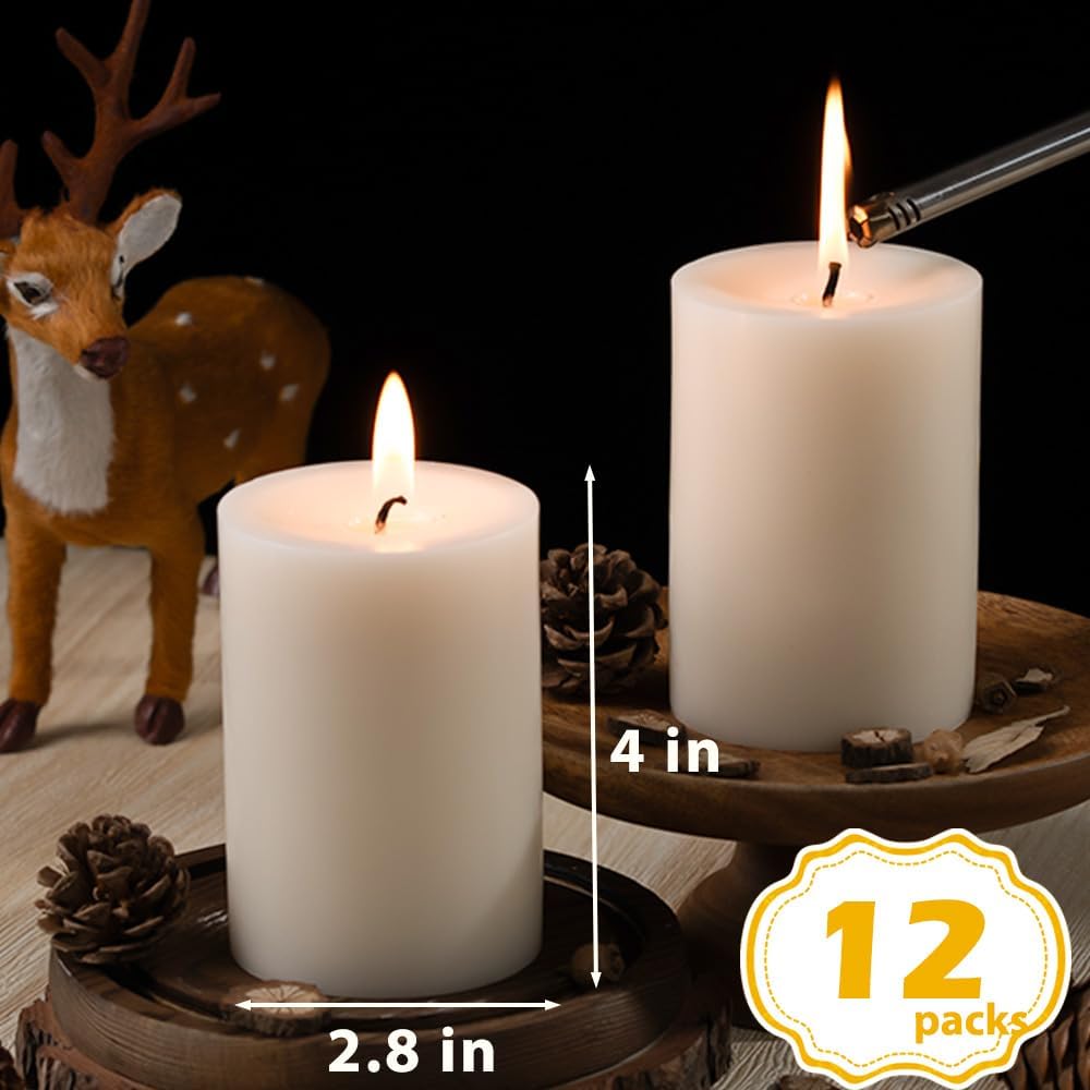Unscented Ivory Pillar Candles Set of 6-2.8x4 inch - Dripless and Smokeless Large Pillar Candles, 50-Hours Long Burning Time Paraffin Candle for Dinner Table, Christmas and Home Decor