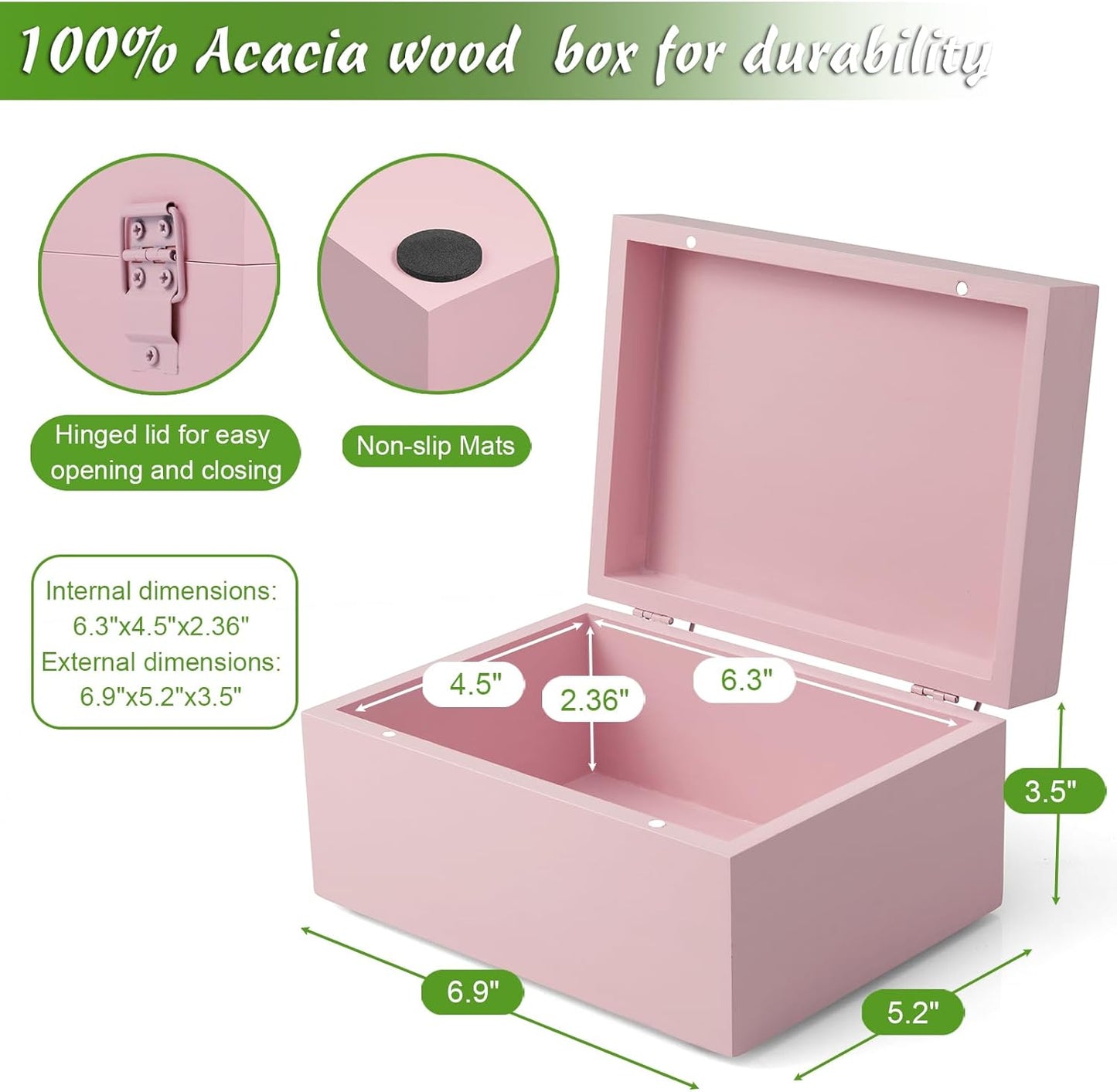 DRASTAR Wooden Keepsake Box, Large Acacia Storage Memory Box with a Hinged Lid for Crafts and Photo Storage