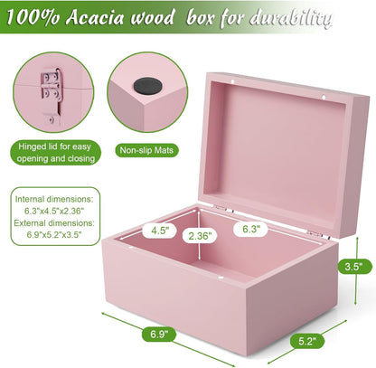 DRASTAR Wooden Keepsake Box, Large Acacia Storage Memory Box with a Hinged Lid for Crafts and Photo Storage